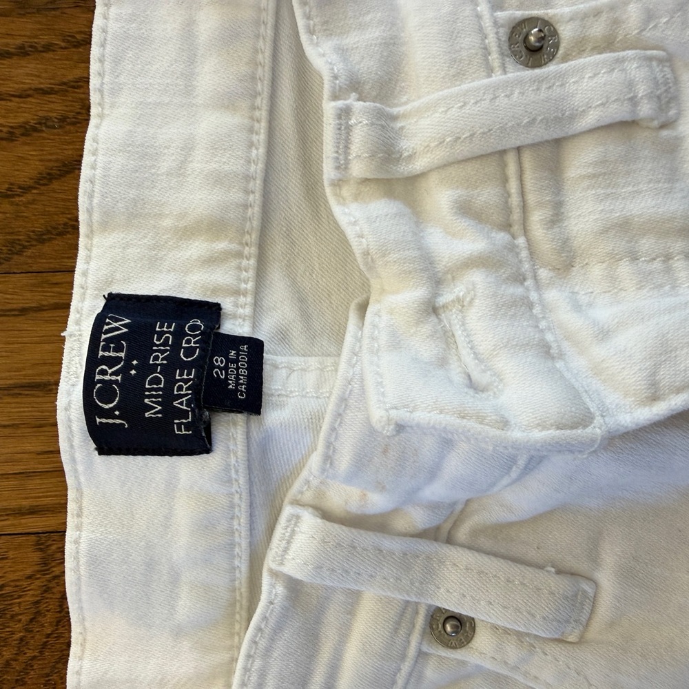 J. Crew White Mid-Rise Flare Crop Jeans